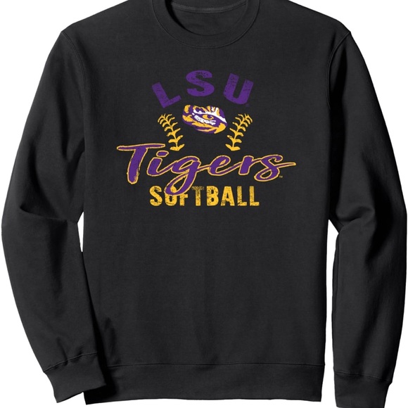 Black and Purple Crewneck Sweater with LSU Tigers Graphic